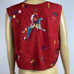 Char hand painted western Suede leather vest Native American Horse L